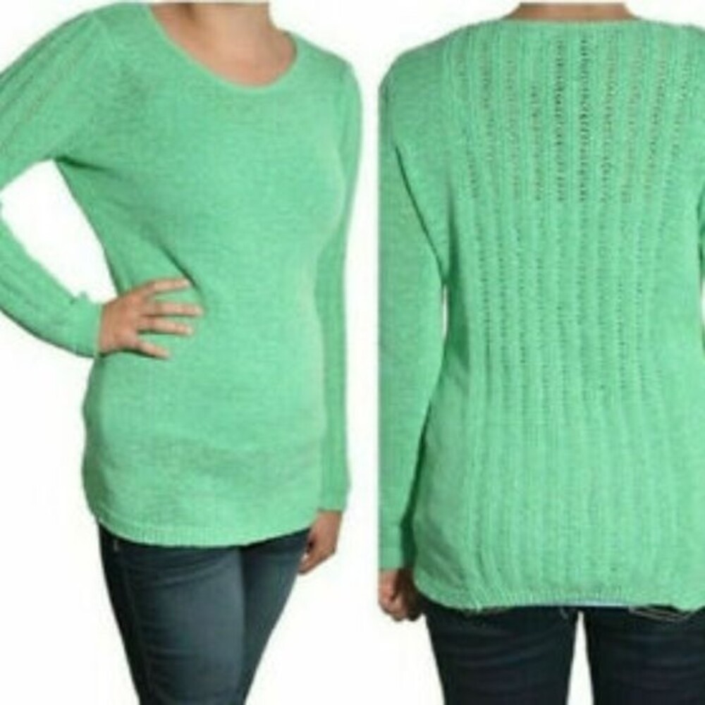 RACHEL ZOE Karla Mint Green Pullover Sweater Open Knit Medium Ribbed Long Sleeve